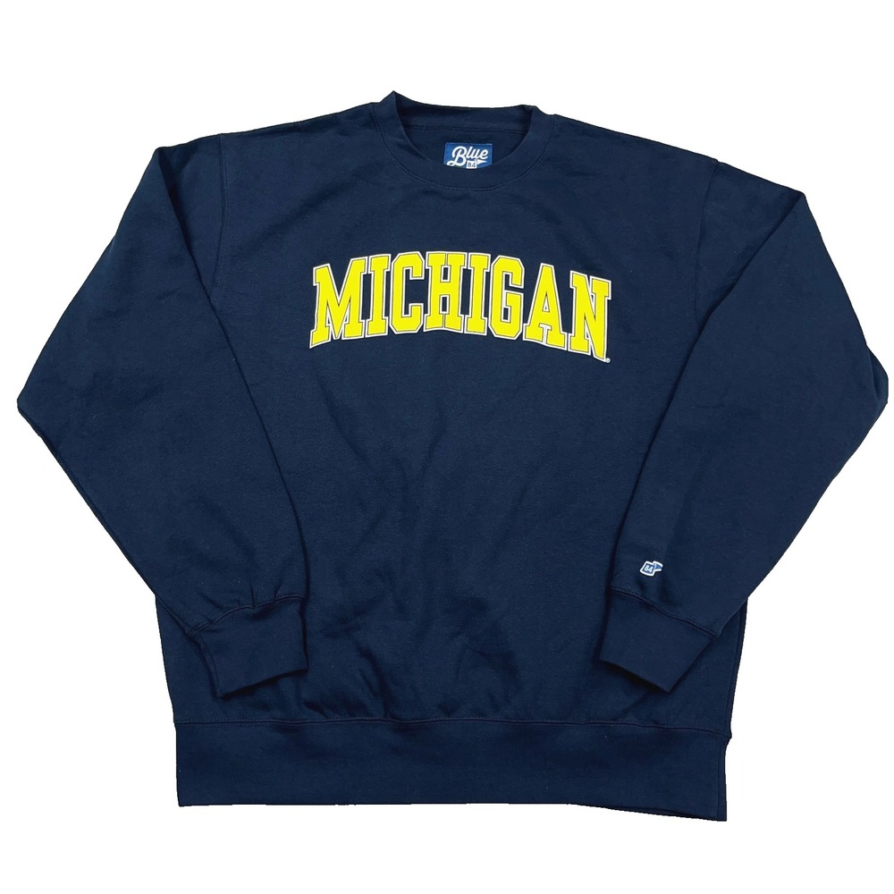 Michigan Wolverines Sweatshirt Men Large Blue Crewneck Spellout Retro Adult A